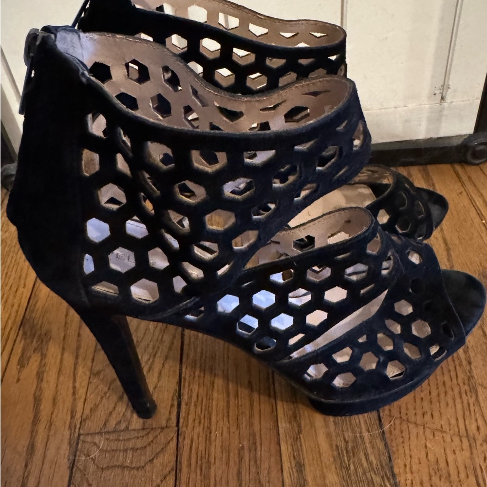 Pelle Moda Black Hex Cutout High Heel Sandals